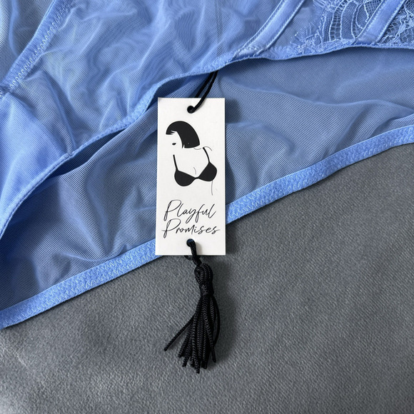 Playful Promises Fallon High Waist Lace & Mesh Briefs Panty US Size 8 UK 12 Blue - Picture 4 of 9